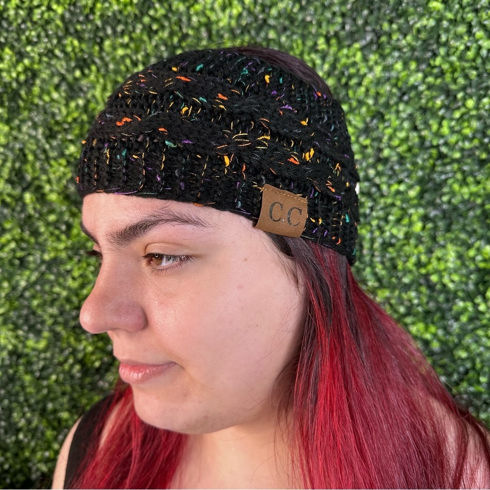 Knitted C.C head wraps in black confetti new